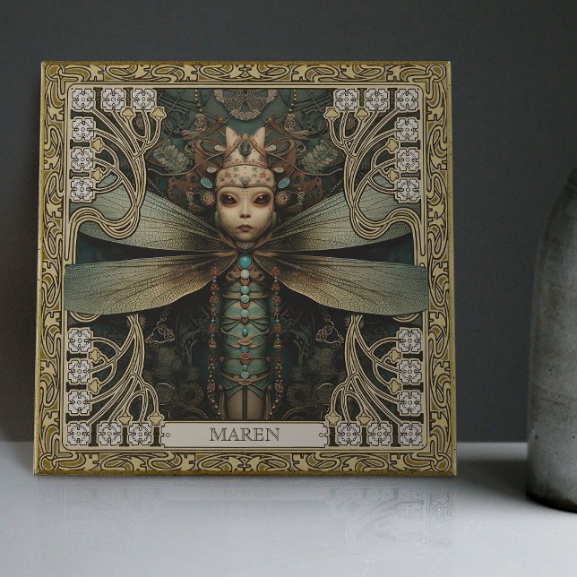 Personalised Dragonfly Tribal Jewel Earth Tones Tile (Creator Uploaded)