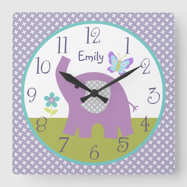 Personalised Dreamland Elephant Nursery Clock (Front)