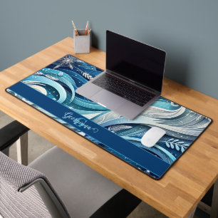 Personalised Dreamy Blue and Frosty Winter Swirls Desk Mat