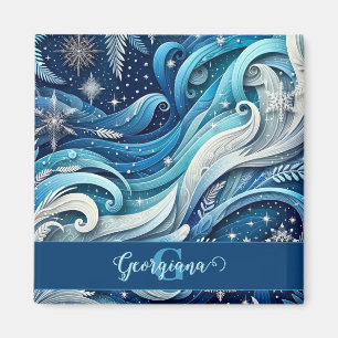 Personalised Dreamy Blue and Frosty Winter Swirls Magnet