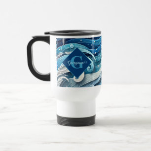 Personalised Dreamy Blue and Frosty Winter Swirls Travel Mug