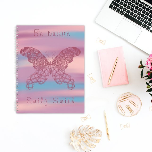 Personalised Dreamy Boho Butterfly Spiral Notebook (Personalized Dreamy Pastel Boho Butterfly Diary Notebook)