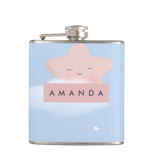 Personalised Dreamy Pastel Star and Cloud Pattern Hip Flask (Front)