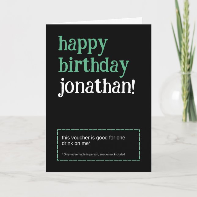 Personalised Drink Voucher Birthday Card (Front)