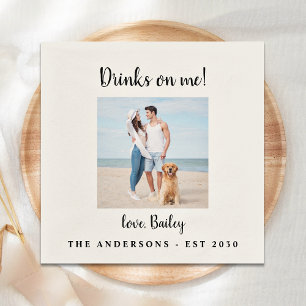Personalised Drinks On Me Dog Photo Pet Wedding Napkin