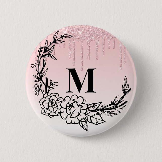 Personalised Dripping Glitter Floral Wreath  6 Cm Round Badge (Front)