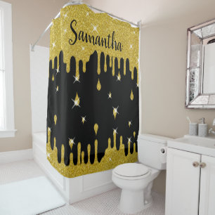 Personalised Dripping Gold Glitter Effect Sparkle Shower Curtain