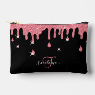 Personalised Dripping Pink Glitter Effect Sparkle Accessory Pouch