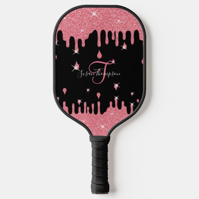 Personalised Dripping Pink Glitter Effect Sparkle  Pickleball Paddle (Front)