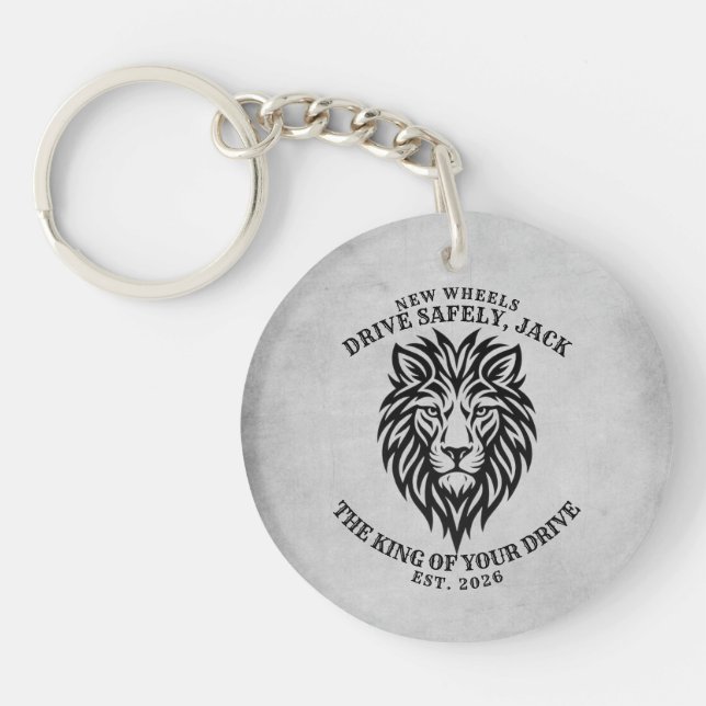 Personalised Drive Safely New Car Lion Keychain (Front)