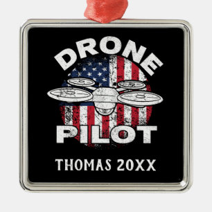 Personalised Drone Pilot Multirotor Quadcopte Metal Tree Decoration