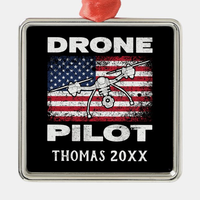 Personalised Drone Pilot Multirotor Quadcopter Metal Tree Decoration (Front)
