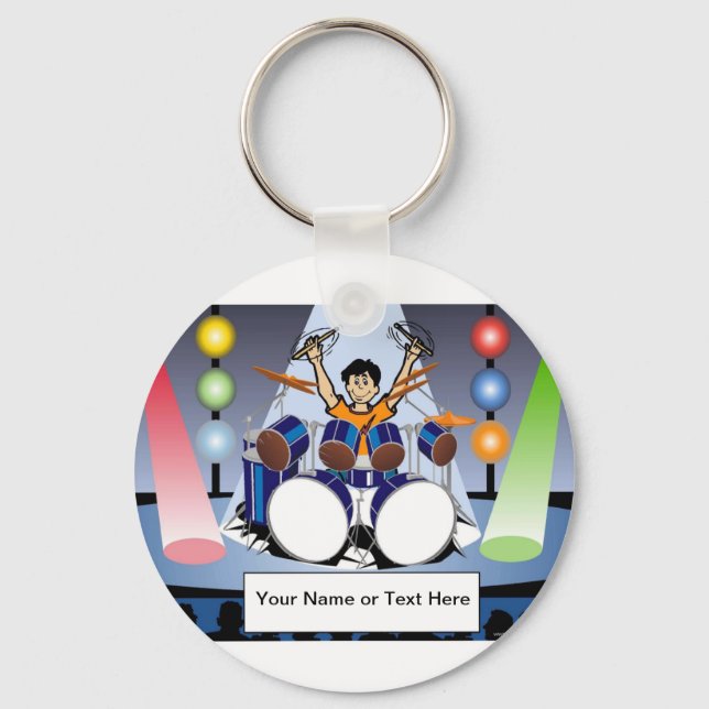 Personalised Drummer - Male Cartoon  Key Ring (Front)