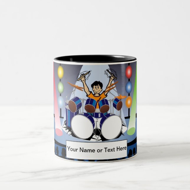 Personalised Drummer - Male Cartoon Two-Tone Coffee Mug (Center)