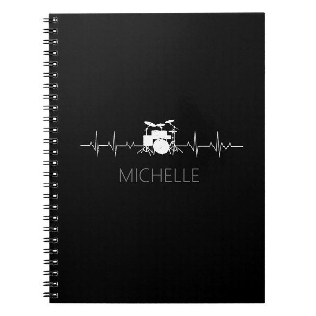 Personalised Drums black white - Funny drummer  Notebook (Front)