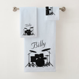 Personalised Drums Music Design Blue Bath Towel Set