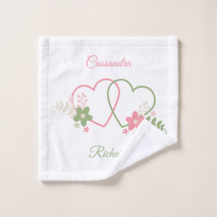Personalised Dual Hearts Newlywed Bath Towel Set
