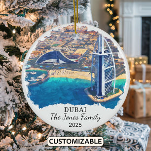 Personalised Dubai Ornament, Travel Gift Ceramic Tree Decoration