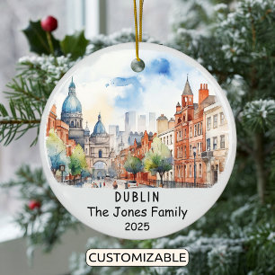 Personalised Dublin Ornament, Ireland Ceramic Tree Decoration