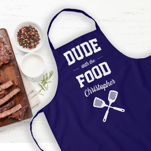 Personalised Dude with the Food Navy Blue Grilling Apron
