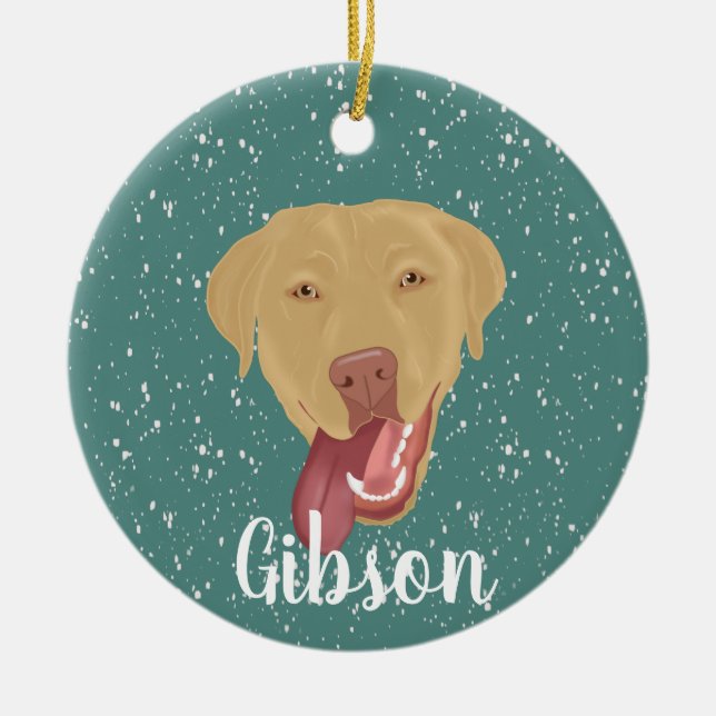Personalised Dudley Labrador Christmas Ceramic Tree Decoration (Front)