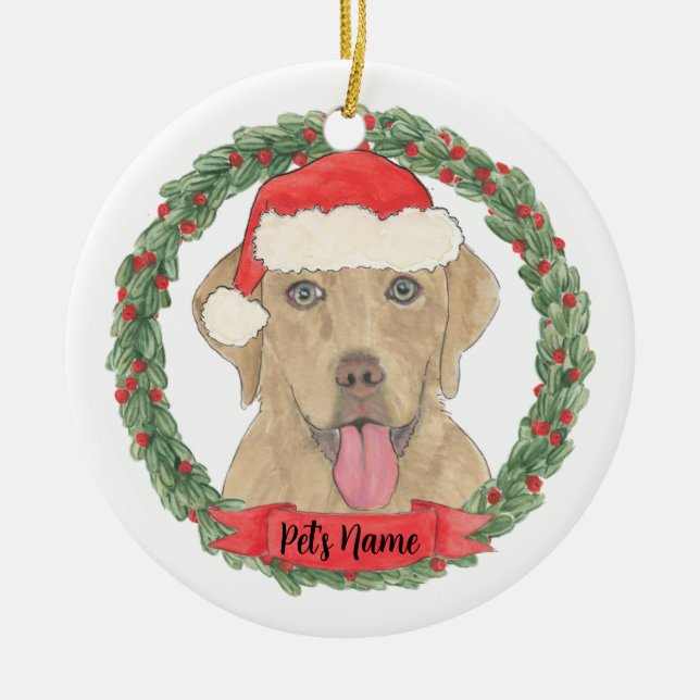 Personalised Dudley Labrador Christmas Ceramic Tree Decoration (Front)