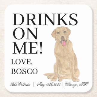 Personalised Dudley Labrador Dog Wedding Square Paper Coaster