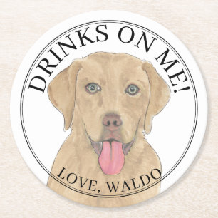 Personalised Dudley Labrador Wedding Round Paper Coaster