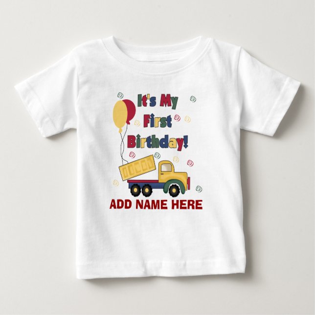 Personalised Dump Truck 1st Birthday Tshirt (Front)