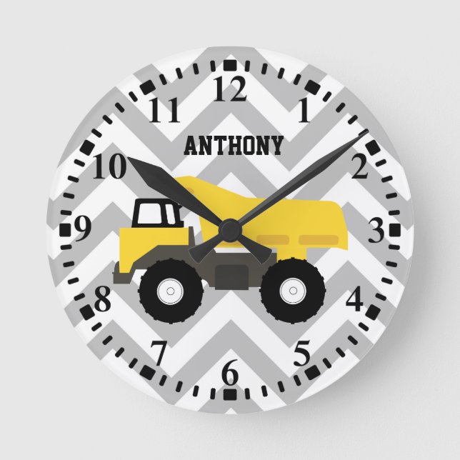 Personalised Dump Truck Construction Trucks Round Clock (Front)