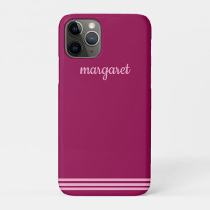 Personalised Dusky Maroon w/ Pink Stripes Case-Mate iPhone Case