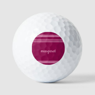 Personalised Dusky Maroon w/ Pink Stripes Golf Balls