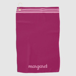 Personalised Dusky Maroon w/ Pink Stripes Golf Towel
