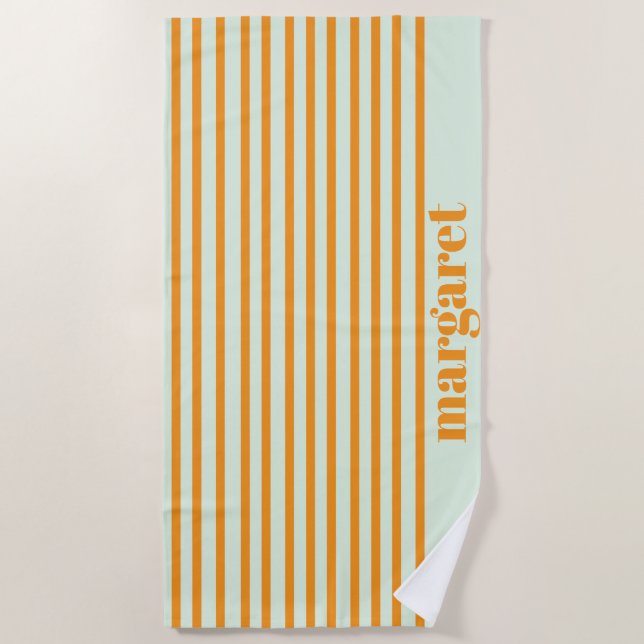 Personalised Dusky Orange Stripes Beach Towel (Front)