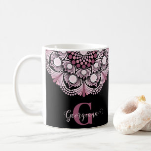 Personalised Dusky Rose Boho Floral Dot Mandala Coffee Mug