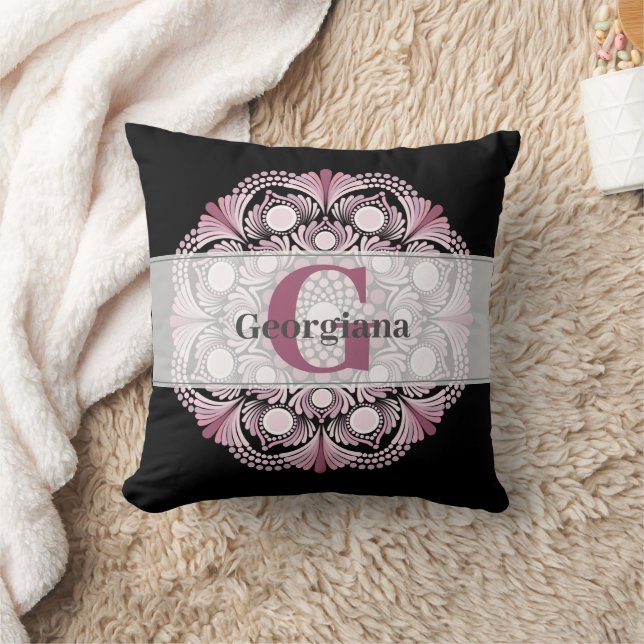 Personalised Dusky Rose Boho Floral Dot Mandala Cushion