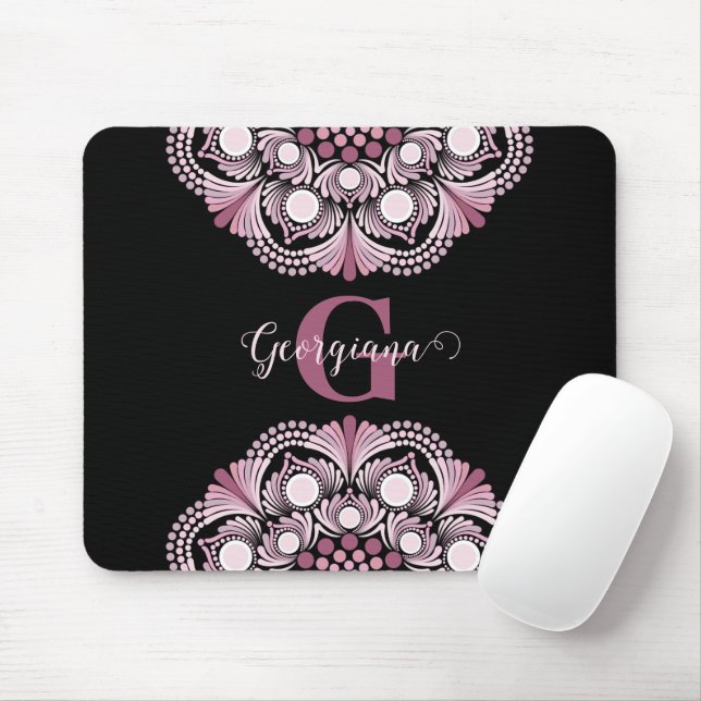 Personalised Dusky Rose Boho Floral Dot Mandala Mouse Pad (With Mouse)