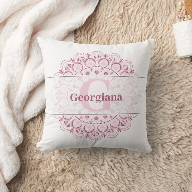 Personalised Dusky Rose Confetti Lace Dot Mandala Cushion (Blanket)