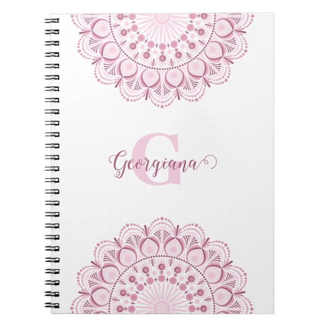 Personalised Dusky Rose Confetti Lace Dot Mandala Notebook (Front)