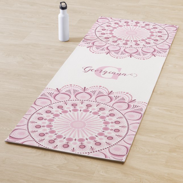 Personalised Dusky Rose Confetti Lace Dot Mandala Yoga Mat (In Situ)