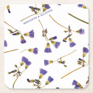 Personalised Dusly Blue Square Wedding Paper Coaster