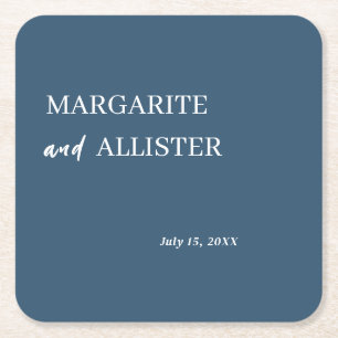 Personalised Dusly Blue Square Wedding Paper Coaster