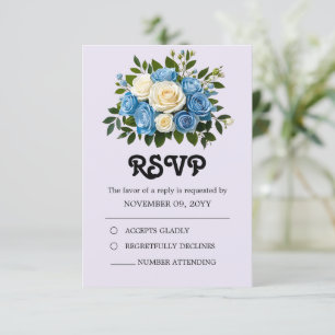 Personalised Dusty Blue and Ivory Floral RSVP Card