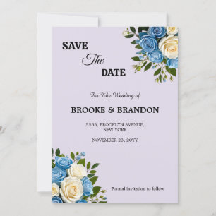 Personalised Dusty Blue and Ivory Floral Save The Date