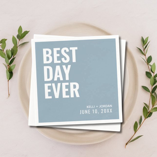 Personalised Dusty Blue Best Day Ever Wedding Napkin (Personalized Dusty Blue Best Day Ever Wedding Napkins
)