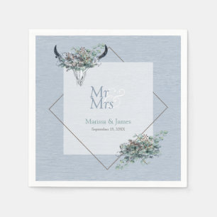 Personalised Dusty Blue Boho Mr Mrs Wedding Napkin