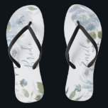 Personalised dusty blue botanical floral bride jandals<br><div class="desc">Modern watercolor floral in dusty blue and sage green,  elegant and romantic,  great personalised bridal party gifts for bride to be.</div>