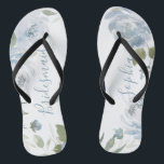 Personalised dusty blue floral bridesmaid jandals<br><div class="desc">Modern watercolor floral in dusty blue and sage green,  elegant and romantic,   great personalised bridal party bridesmaid gifts</div>