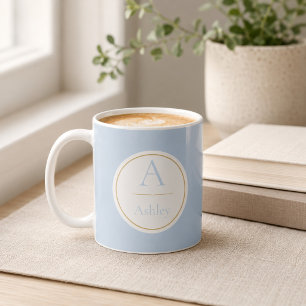 Personalised Dusty Blue Monogram Name Elegant Coffee Mug