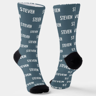 Personalised Dusty Blue Name Pattern Mens Socks